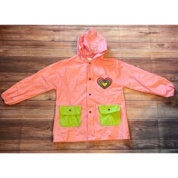 ☔️ Lily of New York Girls 4/5 Hooded Rain coat jacket pink with hearts - Picture 1 of 6